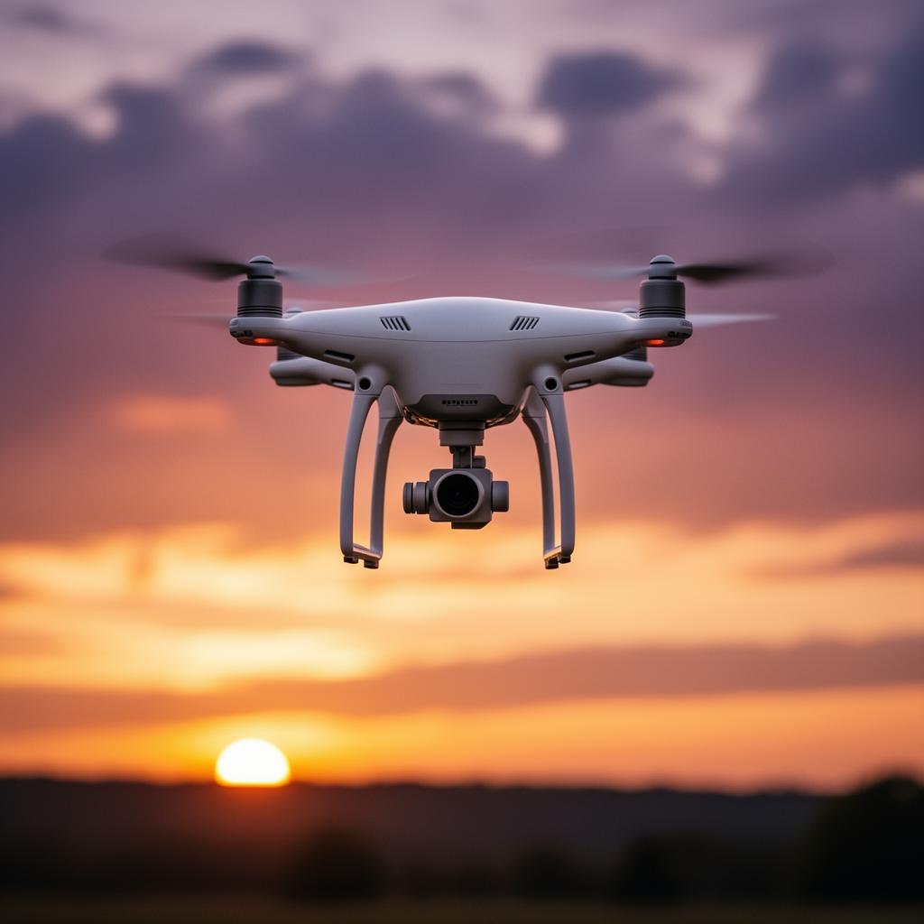 Drone in flight at golden hour